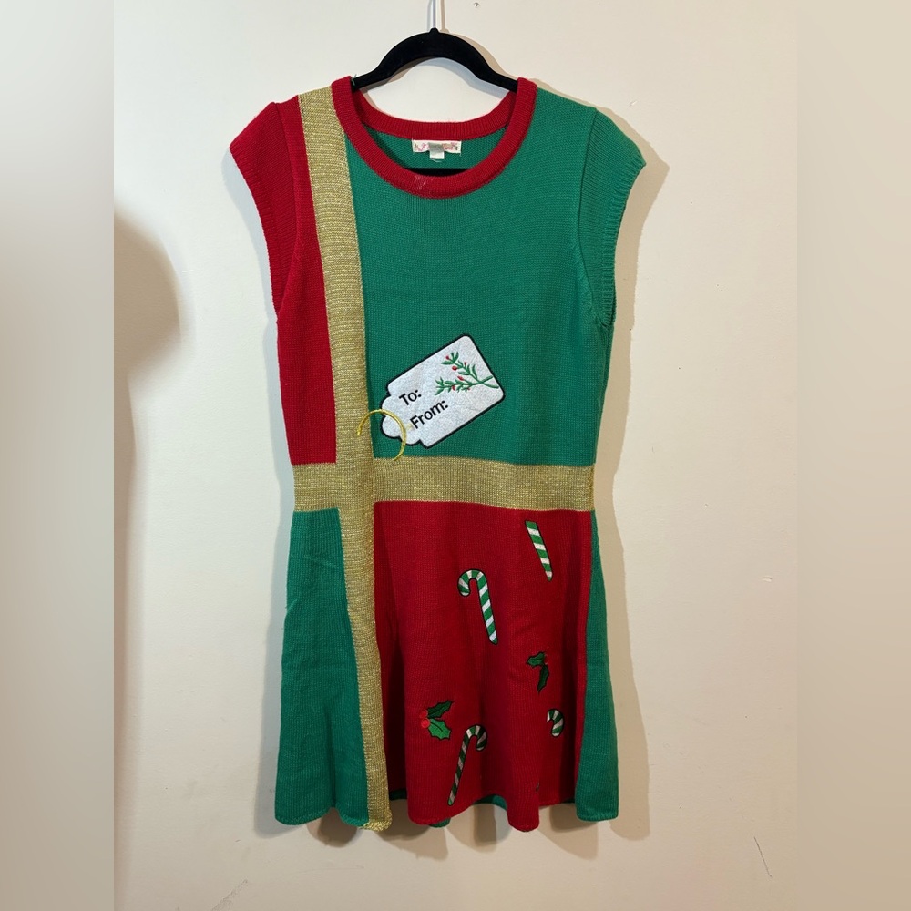It's Our Time Dress Womens Large Red Green Christmas present dress‎ candy cane